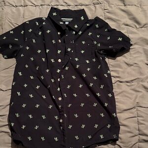 Blue Shirt with Green Cactus Print